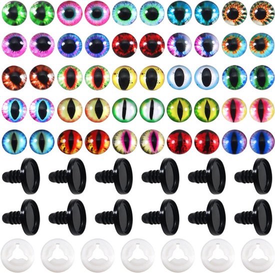 Veiligheidsogen voor Dieren Poppen Maken - Ogen - Kristallen - 18 mm - Glas Cabochon - Drakenogen - Schijven - Sluitring - 25 paar - Rond
