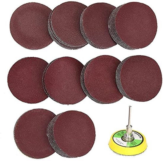 100 Stuks Schuurpapier Set met 2 Inch 50mm, Schuurdiscs Schuurpapier, Schuren met Schuurpad en Schacht