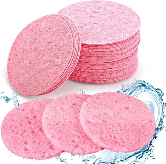 Gezichtsreinigingsspons - Reinigende sponzen - Zachte exfoliërende pads - Gecomprimeerde reinigingspads - Roze - Huidverzorging - Make-up verwijderen - Geschikt voor gezichtsverzorging - 60 stuks
