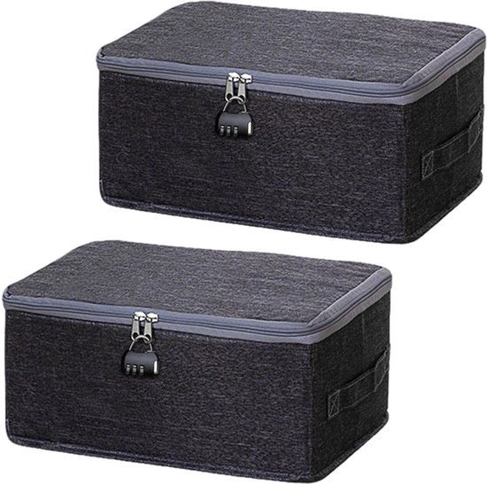Set van 2 opvouwbare opbergdozen met handgrepen - Afsluitbare dozen voor kleding en speelgoed - 30 x 20 x 14 cm