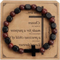 Houten Armband met Zwart Kruis van Roestvrij Staal - Christelijke Cadeaus voor Vrouwen en Mannen