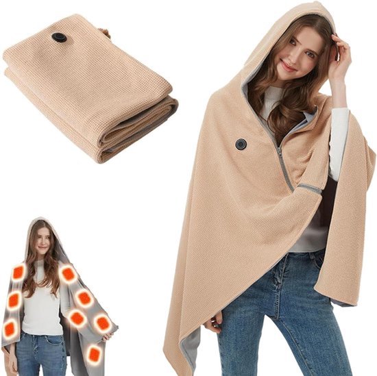 Elektrische deken - 150x80cm - Hoodie Deken - 3 Standen - Oplaadbare elektrische deken - elektrisch deken - electrische deken 1 persoons - Warmtedeken - Verwarmde deken - Draagbare verwarmde omslagdoek - USB-oplaadbaar - voor buiten, thuis