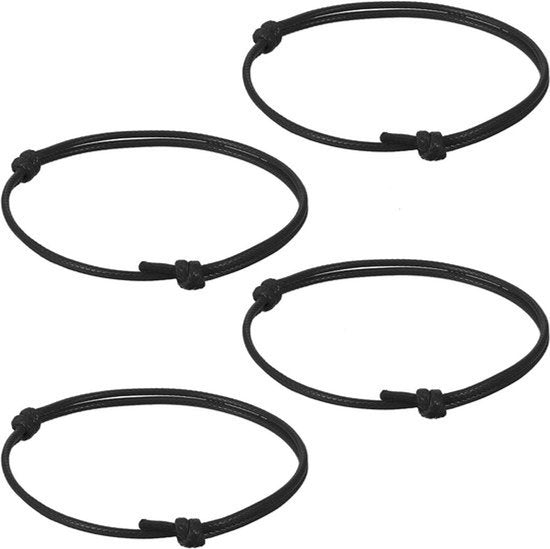 Set van 4 leren armbanden voor mannen en vrouwen, unisex ontwerp met stof en leer, ideaal als stijlvol en duurzaam cadeau voor elke gelegenheid