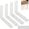 4 Stuks Witte Planksteunen met Schroeven | Rechte Hoekplanksteun, Heavy Duty Beugels | Modern en Sterk Design voor Wandbeugels, Plankbeugels, Hoekplanken
