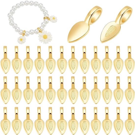 Oorbel hanger - Gouden - 50 Stuks - Lijm op bail - Pad Charms - Connector - Sieraden maken - Geschikt voor ketting - Blad - Oorbel