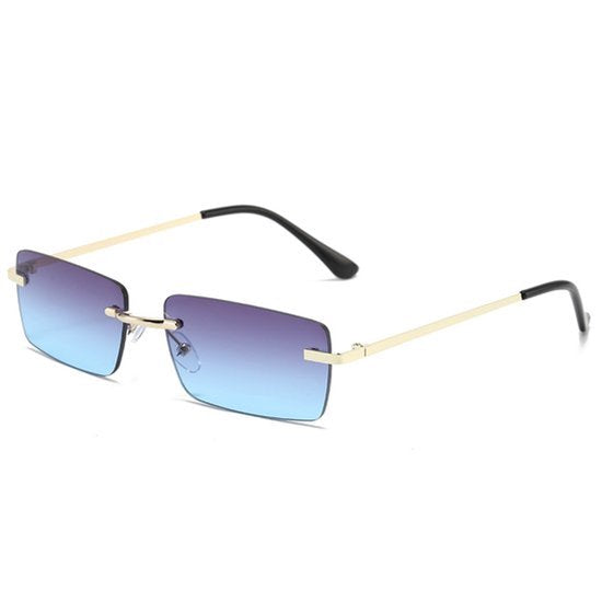Randloze Zonnebril – Ultra-Klein Rechthoekig Blauw Frame voor Zonnebril Heren en Zonnebril Dames Zonnebrillen