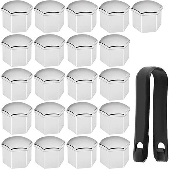 21 stuks wielmoer bout decor covers 19mm, hub schroef zilveren cover, band beschermende cover, bout caps met verwijdertools