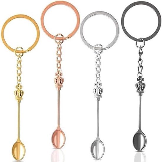 Medicijnlepels 4 stuks, kleine lepel, theelepels, mini-lepels, sleutelhanger, mini-kroon, gadget - voor mannen en vrouwen, rugzak, hanger, feestfavorieten, ring.