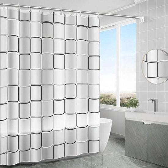 Waterdicht douchegordijn 200x200 cm - Antibacterieel en wasbaar - Wit met 16 ringen.