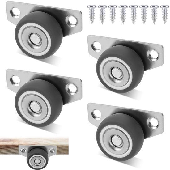 Set van 4 Zijdelings Gemonteerde Zwenkwielen, 3,17cm Kleine Rubberen Zwenkwielen 140lbs Laadvermogen Lage Profiel Mini Zwenkwielen Geen Geluid Zwenkwielen met Schroef voor Thuis Meubels