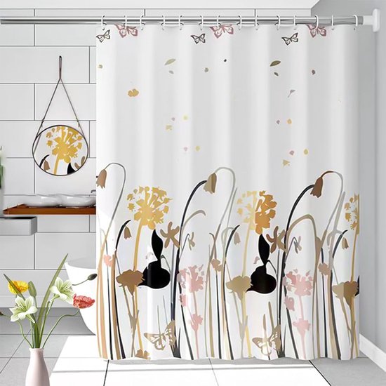 Waterdichte Douchgordijn 100 x 200 cm met 6 Haakjes, Antischimmel PEVA Gordijn met Oogjes en Ringen voor Badkamer Decoratie