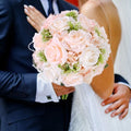 Trouwboeketten voor bruid, kunstbloemboeket voor bruiloft, bruidsboeketten voor bruid/bruidsmeisje, boeketten met zijden lint [champagne]