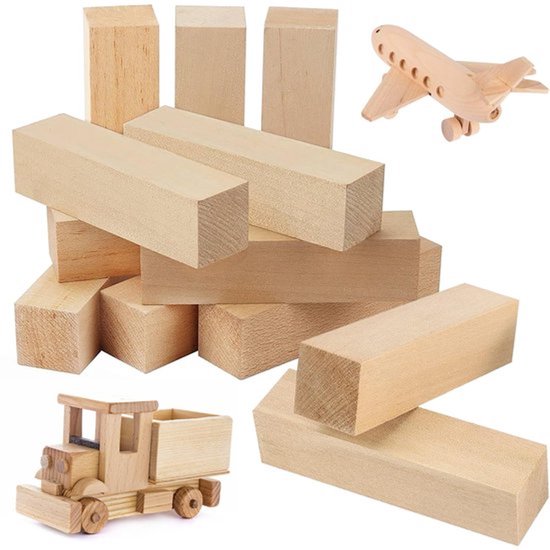 12 stuks houtsnijwerkhout Onbehandeld natuurlijk lindehout Lindehout voor houtsnijwerk 10 x 2,5 x 2,5 cm Houten blokken voor knutselwerkjes Onbewerkte houten blokken Lindehout voor doe-het-zelf-knutselwerkjes