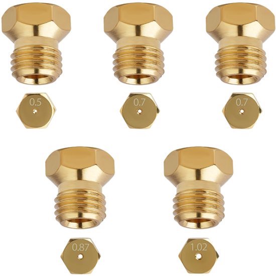 5-delige butaangas nozzles, gasinjector, sproeifles, conversiekit, butaangas en propaan gas nozzles, universele gasfornuis injectoren, propaan gas sproeier