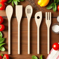 Kitchen Aid Wood 5-Delige - Houten Keukenhulpmiddelen Set 30 - 33 cm, Duurzaam en Hittebestendig - Lepel, Spatel, Vork, Kooklepel Set