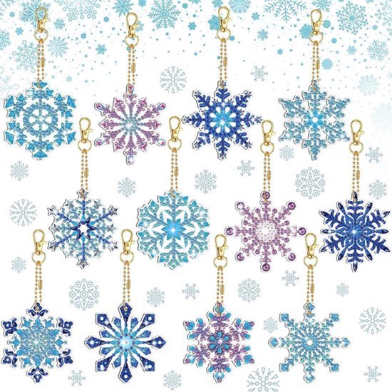 Diamond Painting set Kerstmis - Hangende sleutelhanger - Winter thema - Blauw - 12 stuks