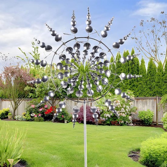 Metalen 3D windmolen windspinner voor buiten - Dubbele rotors - Kinetic windspinner - Roestvrije tuinsteker - Windspel - Magisch design