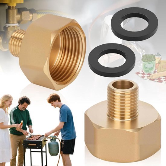 Messing Lpg-Adapter Verloopstukken 1/4 naar 3/8 - Set van 2 - Gas- en Campingfornuis Accessoires met Rubberen Afdichtingen