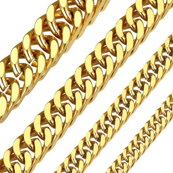 Cuban ketting voor mannen en vrouwen 5mm 7mm 10mm 13mm roestvrij staal Miami curb link ketting 18 tot 30 inch, roestvrij staal, geen edelsteen