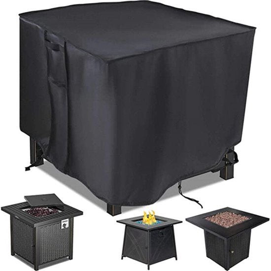 Gas vuurplaats tafelhoes vierkant 28 x 28 x 25 inch - 210D zwaar belastbaar PVC waterdicht winddicht voor terras vuurkorf meubels (zwart)