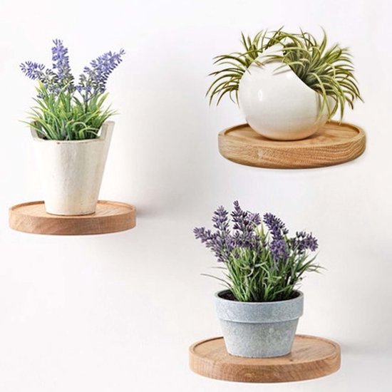 Pak van 3 ronde wandplanken Diameter 15 cm Zwevende planken Ronde houten hangende planken Wandplank Plantenplank Houten plank Zwevende plank Houten wandplanken Wanddecoratie Ontwerp voor bloemen