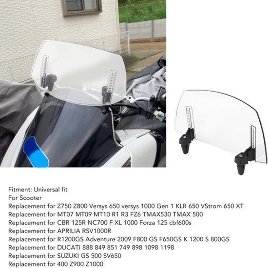 Universele Motorfiets Windscherm Verstelbare Windafscherming voor MT07 MT09 MT10 R1 R3 FZ6 TMAX530 TMAX 500 (Transparant) - Bescherming tegen Wind - Montage-accessoires Inbegrepen