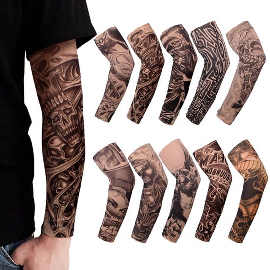Verpakking van 10 Tattoo Mouwen Nep Zonnebrandarmkousen Tattoo Mouwen Tattoo Arm Sokken voor Mannen Vrouwen Nylon Tijdelijke Tattoo Tattoo Kous Arm voor Carnaval Feest