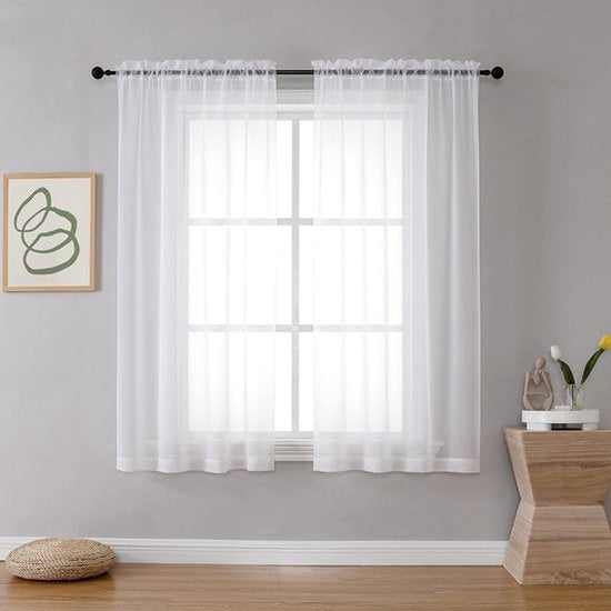 2 stuks voile gordijnen - witte doorschijnende gordijnen -lichtgewicht zachte - 100 x 130 cm - elegante effen keukengordijnen - voor kelder, badkamer, slaapkamer, woonkamer