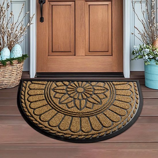 Deurmat rubber -Halfrond-Buiten Antislip Wasbaar Deurmat-Regen-Outdoor-Deurmat binnen-Donkergrijs-Droogloopmat-60*90cm - schoonloopmat - buiten - hal - balkon