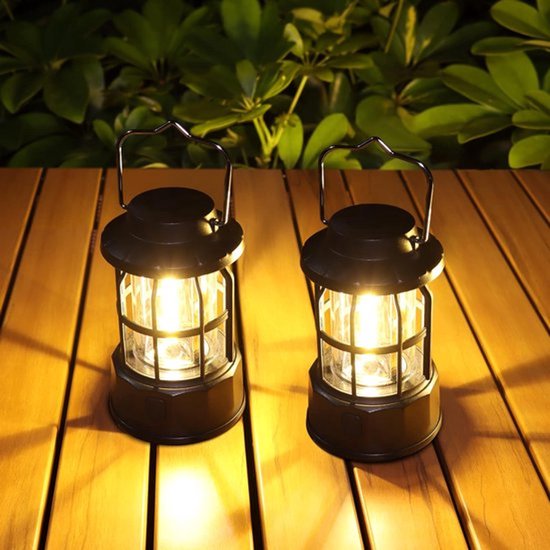 Zwarte, op batterijen werkende kampeerlampen, 2-pack, dimbaar, draagbaar, IPX4 waterdicht, geschikt voor kamperen, stroomuitval en noodgevallen.