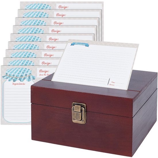 Receptendoos met kaarten, receptenhouder van bamboe, receptendoos met 50 blanco receptenkaarten voor thuisgebruik, 6,7 x 6,5 x 4 inch