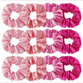 Set van 12 zijden haarelastiekjes voor dames en meisjes - Grote scrunchies voor glad en krullend haar - Roze.