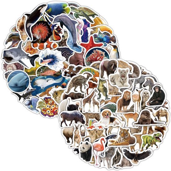 100 Dier Stickers - Kinderen - Multikleur - Marine en Bos Dieren