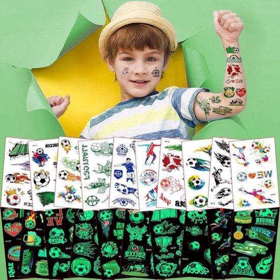 Voetbal Tattoo Set met Glow in the Dark - Jongen Verjaardag Cadeau - Kinderen Tattoo Verrassing