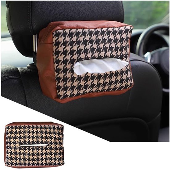 Zakdoekhouder voor in de auto, zakdoekhouder, auto, handdoek, zonneklep, houder voor zakdoeken, auto, hoofdsteun, zakdoekdoos, om op te hangen auto's (bruin patroon)
