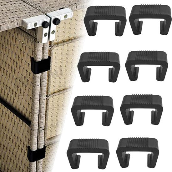Verpakking van 8 - Clips voor rotan tuinmeubelen - Kunststof meubelclips - Clips voor rotan banken - Tuinmeubelen - Banken - Bankconnectoren voor terras en meubels - Zwart