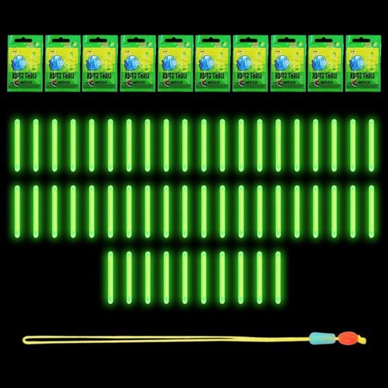 Nachtvislichten, 50 lichtstaven voor hengels, Starlight vissen, glow-stick nachtvissen, Bobber-verlichting in fluorescerend groen