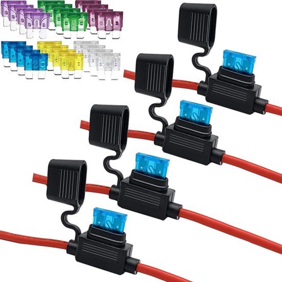 Set van 4 fusehouders met 10AWG kabel en 24 autodesign zekeringen van 15A tot 40A voor betrouwbare elektrische beveiliging in voertuigen