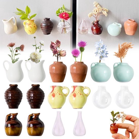 16 Stuks Mini Vazen Magneten voor Koelkast, Mini Magnetische Vazen, Grappige Vazen, Koelkast Magneten, Decoratieve Vazen, Magnetisch voor Decoratie, Keuken, Veilig, Keuken