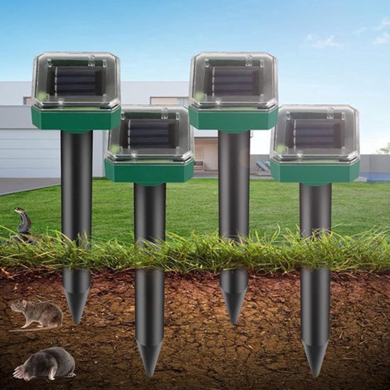 Ultrasoon mollenverjager op zonne-energie 4 stuks IP65 voor gazon en tuin