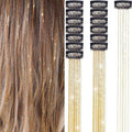 12 stuks glitter haarstrengen tinsel-haarextensions - gouden clip-in verlengingen - 50 cm