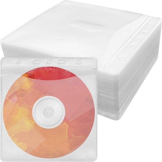 100 stuks CD/DVD-hoezen - dubbelzijdige cd-hoesjes - plastic transparant - kunststof opbergoplossingen voor cd's en blanco cd's - enkel en dubbel (wit)