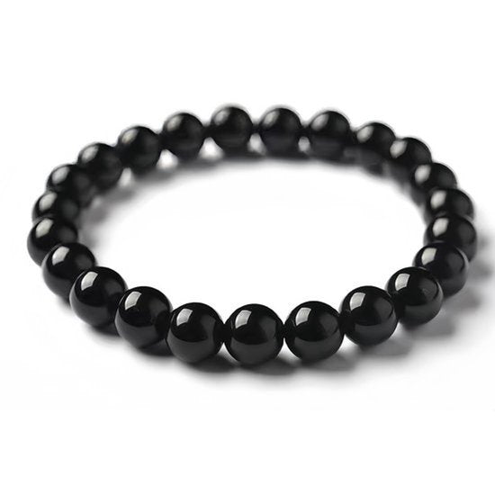 Zwarte Toermalijn Armband - Natuurlijke Zwarte Obsidiaan - 8 mm Kralen