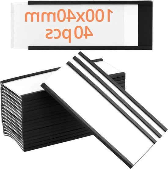 Magnetische etiketten 40x100 mm - 40 stuks - Magnetische naamplaatjes - Etikettering - Papieren beschermfolie - Whiteboard met metalen plank