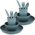 - Serviesset van kunststof - Borden - Onbreekbaar - Multifunctioneel - Kommen - Complete set - Voor camping picknick en diner - Vaatwasserbestendig - Blauw.
