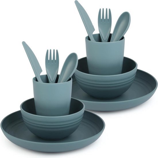 - Serviesset van kunststof - Borden - Onbreekbaar - Multifunctioneel - Kommen - Complete set - Voor camping picknick en diner - Vaatwasserbestendig - Blauw.