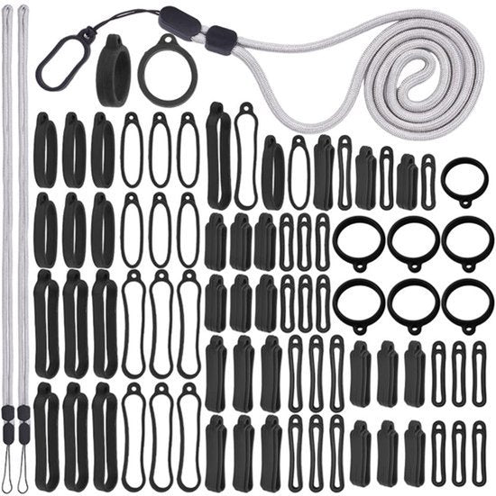 35 Stuks Anti-Verloren Lanyard Set - 30 Siliconen Ringen en 5 Verstelbare Lanyards