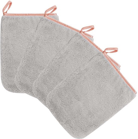 Set van 4 Washandjes 16 x 23 cm Koraalfleece Microfiber Wasdoek Zachte Washandjes voor Gezicht Lichaam Grijs
