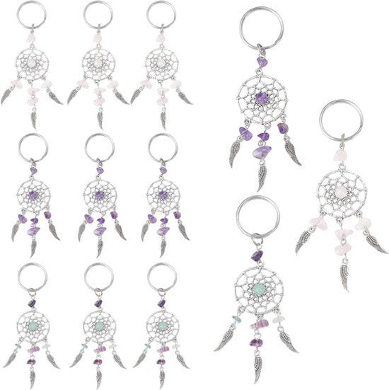 - Sleutelhangers Dromenvanger - Feestelijk - 10,7 cm - Veerkwasten - Stenen Kralen - Tibetaanse Stijl - Bruiloft - Verjaardag - Geschenk - Decoratie - Geschikt voor - Multikleur - 12 stuks