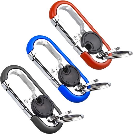 Karabijnhaak Sleutelhangers Set van 3, RVS, Met Sleutelringen, Autosleutelhanger, Mini Outdoor Gereedschap, Zilver 6.8*2.7cm